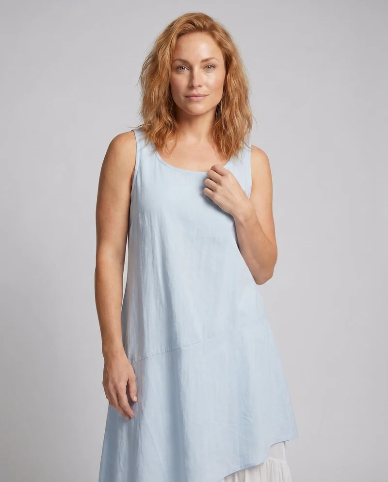 Damen Langes, lässiges Sommerkleid mit asymmetrischem Schnitt und elegantem Layering
