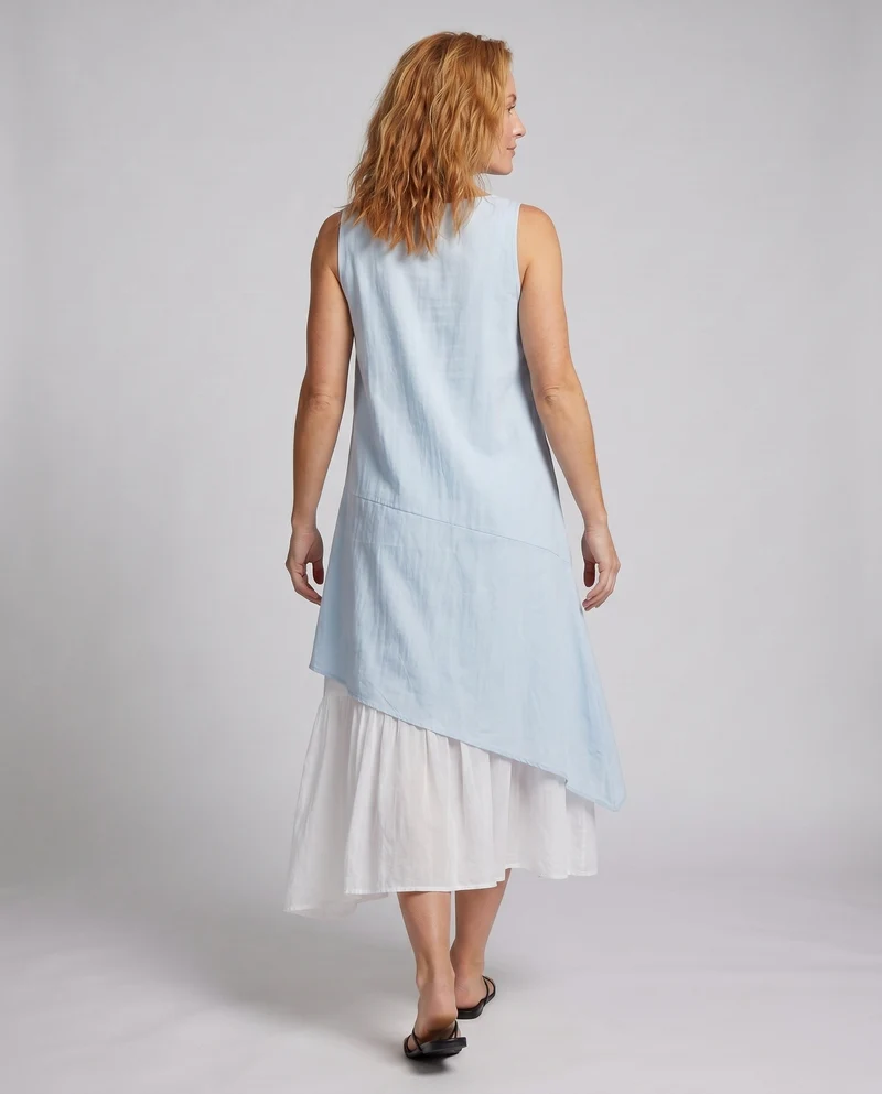 Damen Langes, lässiges Sommerkleid mit asymmetrischem Schnitt und elegantem Layering