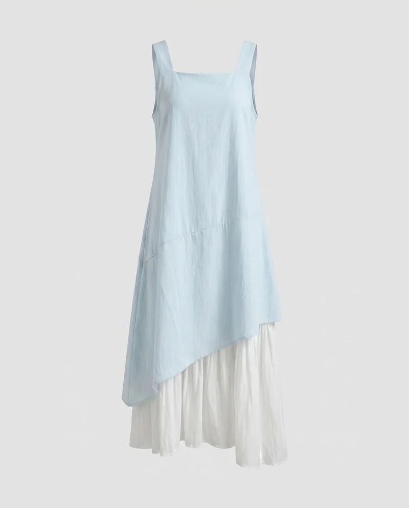 Damen Langes, lässiges Sommerkleid mit asymmetrischem Schnitt und elegantem Layering