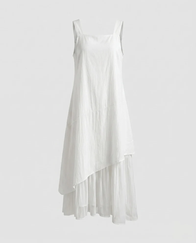 Damen Langes, lässiges Sommerkleid mit asymmetrischem Schnitt und elegantem Layering
