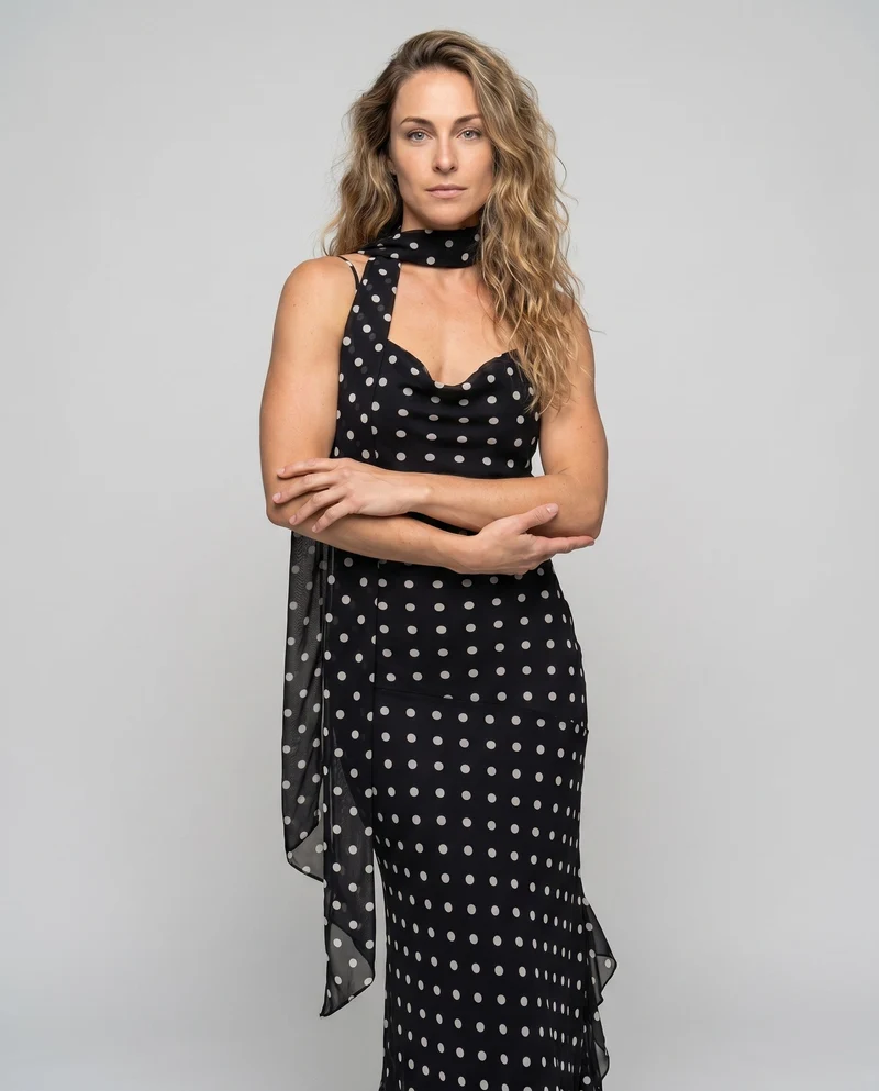 Damen Maxikleid mit Charmante Punkte und Raffinierten Rüschen