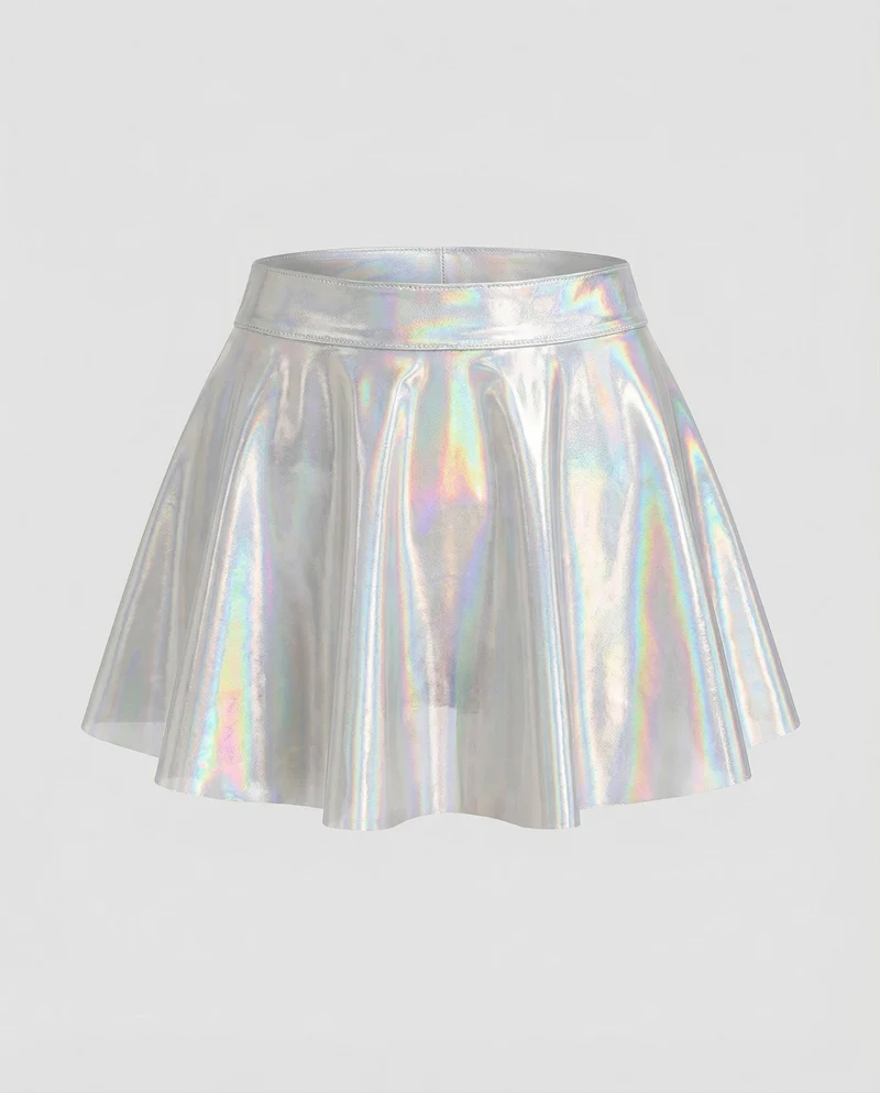 Damen Provokante Holografischer Glanz PVC Micro-Tellerrock