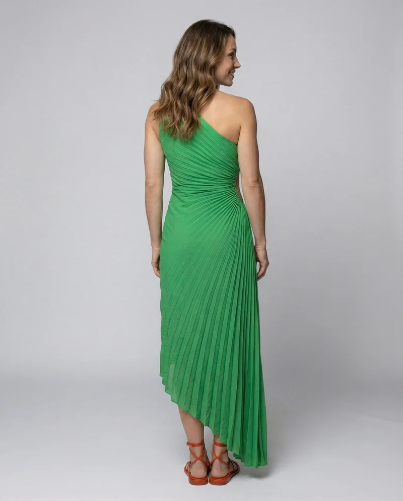 Damen Ein-Schulter Midikleid mit Plissee-Rock