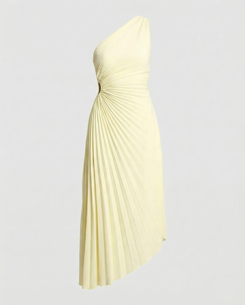Damen Ein-Schulter Midikleid mit Plissee-Rock