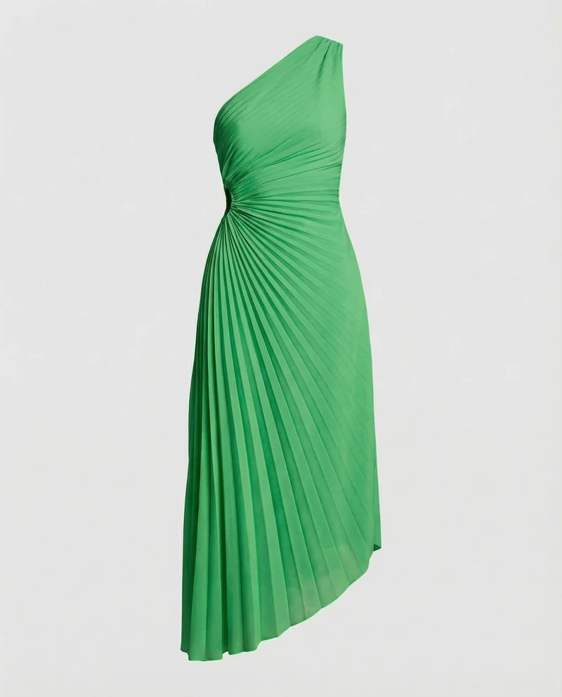 Damen Ein-Schulter Midikleid mit Plissee-Rock