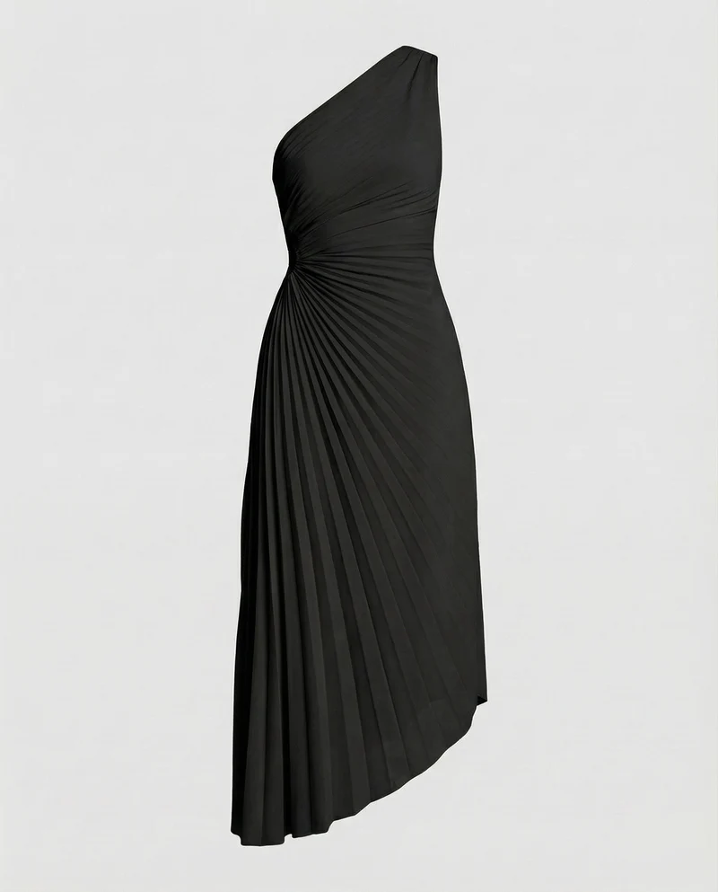 Damen Ein-Schulter Midikleid mit Plissee-Rock