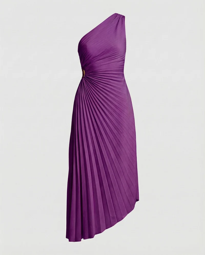 Damen Ein-Schulter Midikleid mit Plissee-Rock