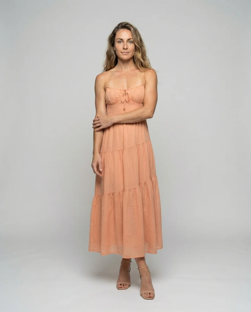 Damen Sommerliche Crinkle-Optik MischgewNord Taschene Stufen-Maxikleid