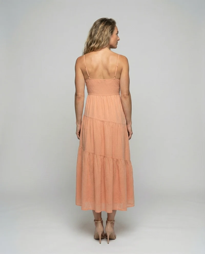 Damen Sommerliche Crinkle-Optik MischgewNord Taschene Stufen-Maxikleid
