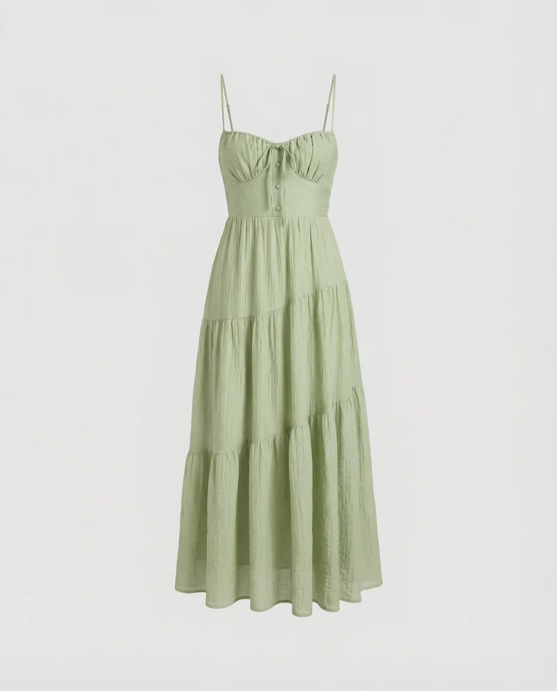 Damen Sommerliche Crinkle-Optik MischgewNord Taschene Stufen-Maxikleid
