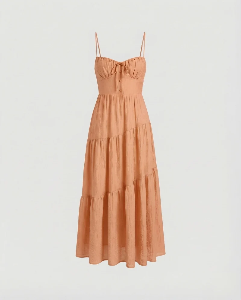Damen Sommerliche Crinkle-Optik MischgewNord Taschene Stufen-Maxikleid