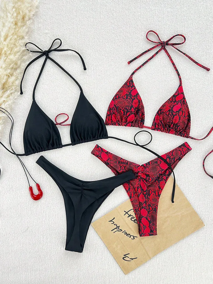 Damen Triangel-Bikini mit verspieltem Leopardenmuster und modischen Trägern