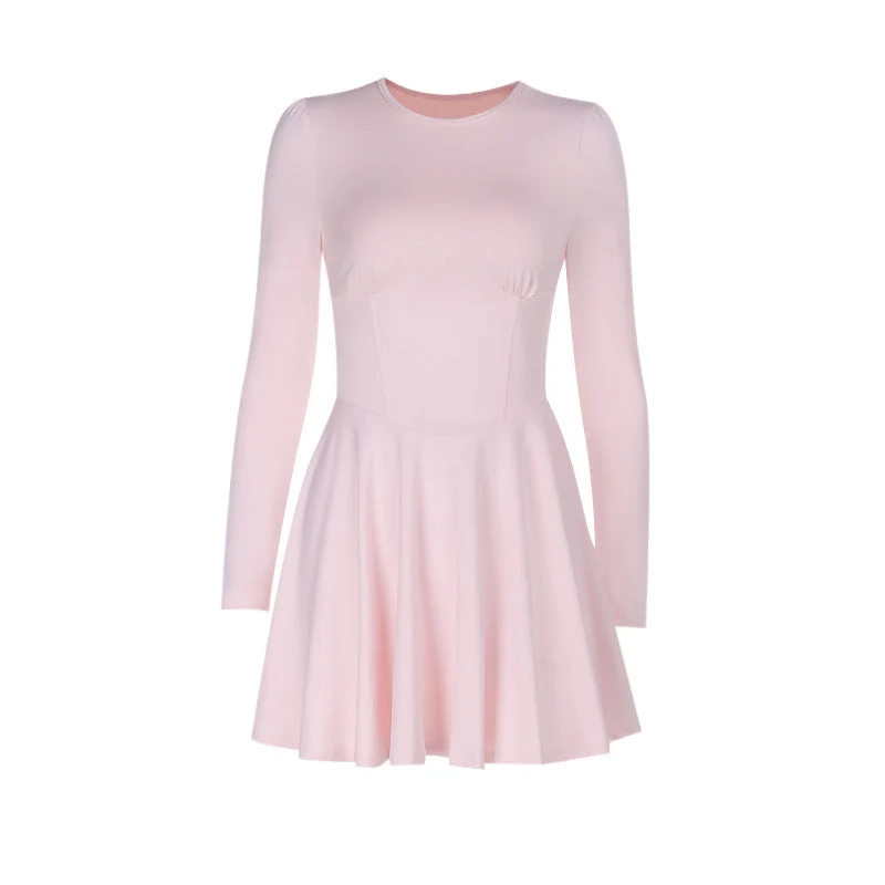 Damen elegantes Minikleid im klassischen A-Linien-Schnitt mit langen Ärmeln und schickem Herzausschnitt