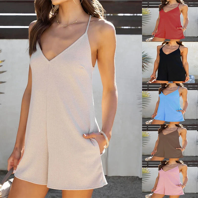 Damen lässiger Jumpsuit mit V-Ausschnitt