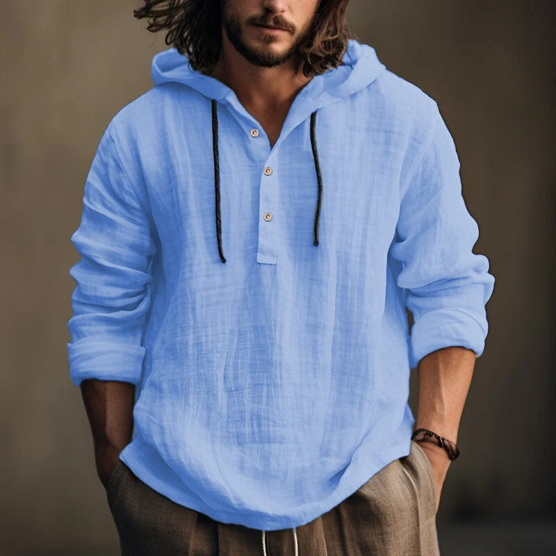 Herren lässiges Kapuzenshirt mit Knopfleiste und langen Ärmeln