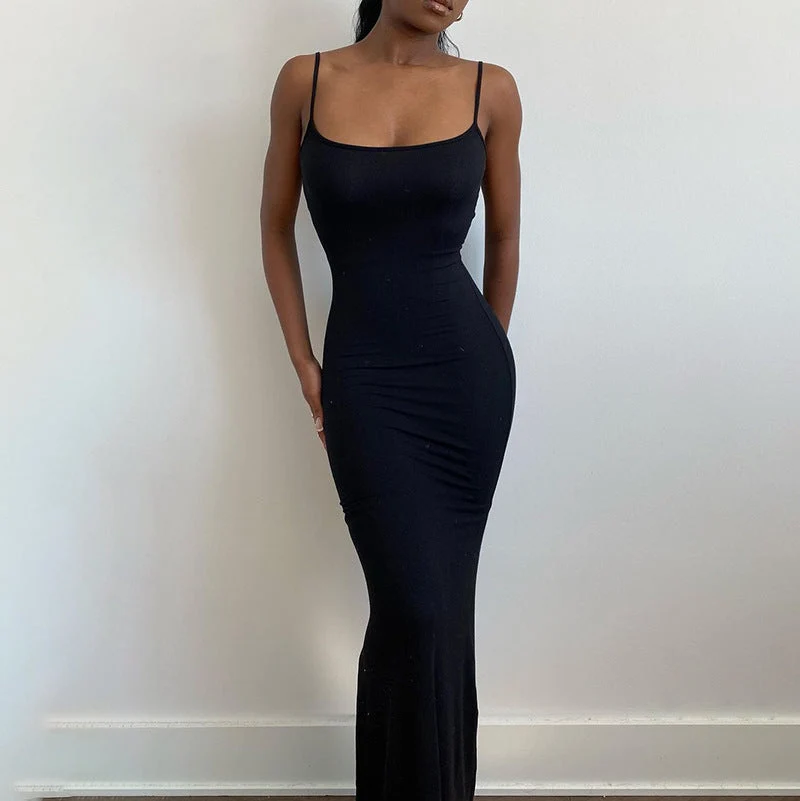 Damen Elegantes Maxikleid mit schmalem Schnitt und verstellbaren Spaghettiträgern