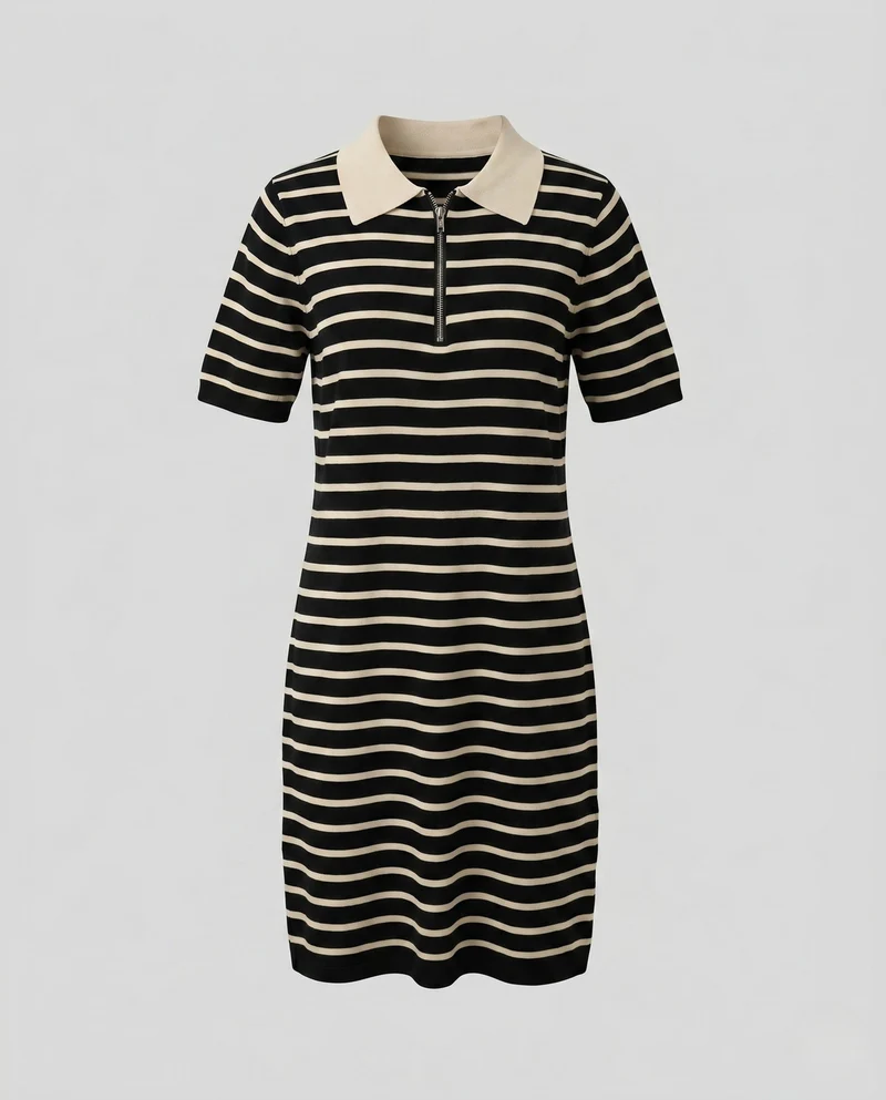 Damen Polo-Kleid mit modischem Streifenmuster und hochwertigem Kragen Nord Taschen