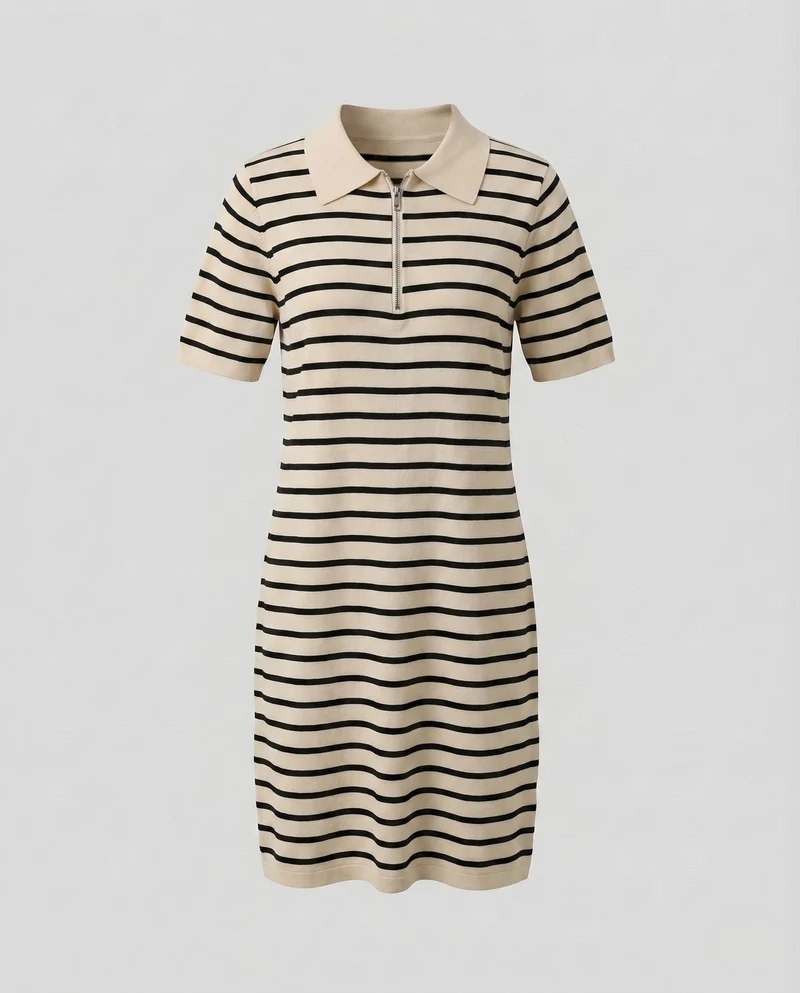 Damen Polo-Kleid mit modischem Streifenmuster und hochwertigem Kragen Nord Taschen