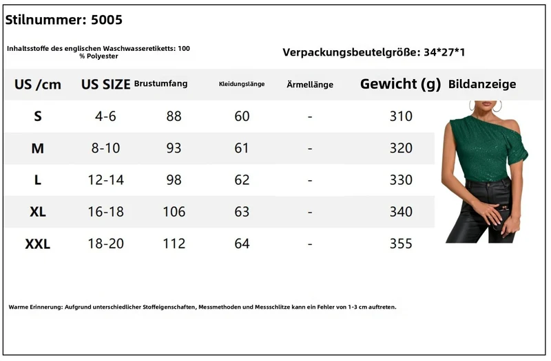 Schulter Pailletten plissierte kurze Ärmel