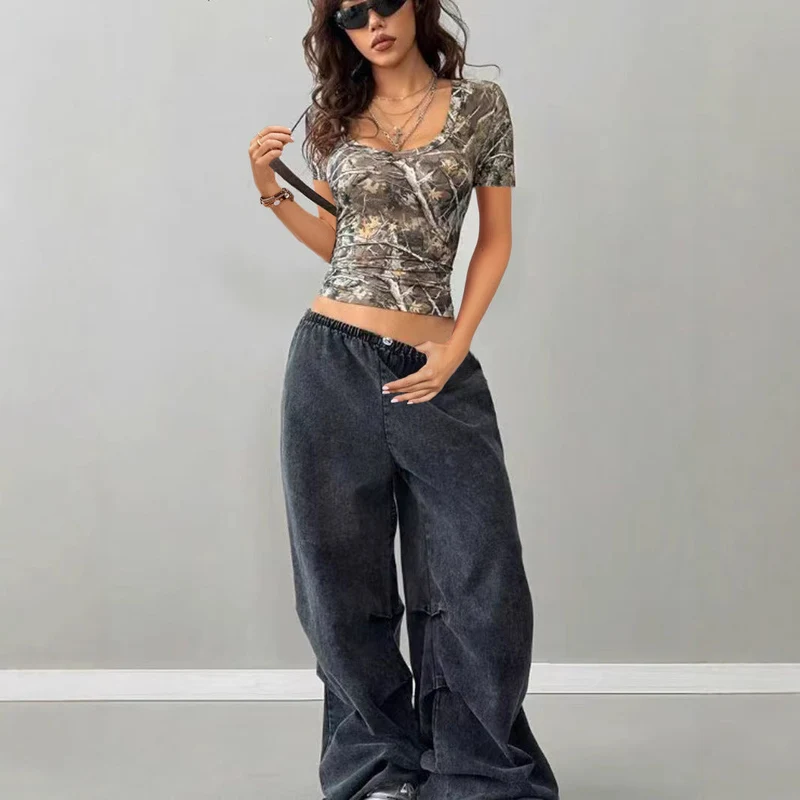 Damen Camouflage T-Shirt mit modischem V-Ausschnitt Nord Taschen