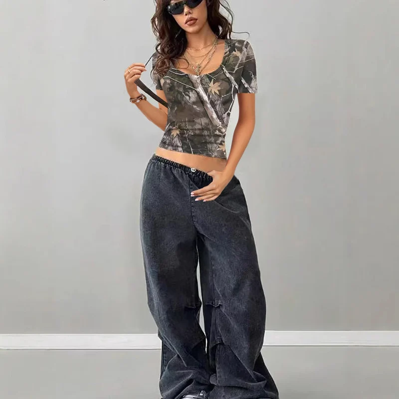 Damen Camouflage T-Shirt mit modischem V-Ausschnitt Nord Taschen
