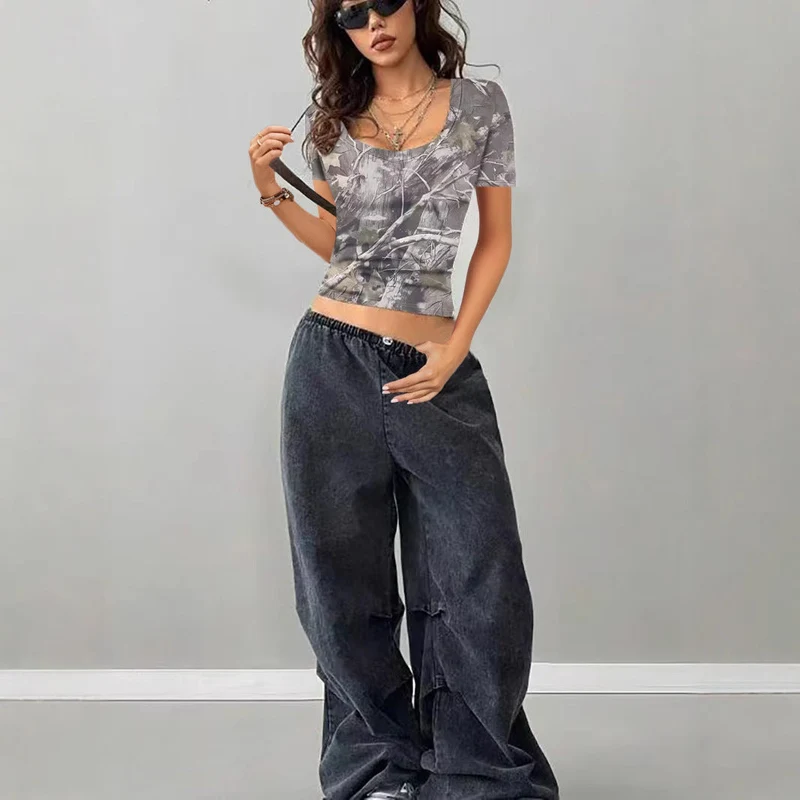 Damen Camouflage T-Shirt mit modischem V-Ausschnitt Nord Taschen