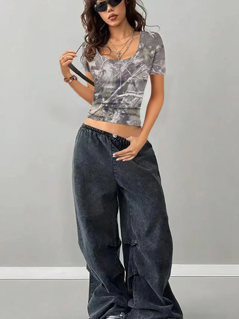 Damen Camouflage T-Shirt mit modischem V-Ausschnitt Nord Taschen
