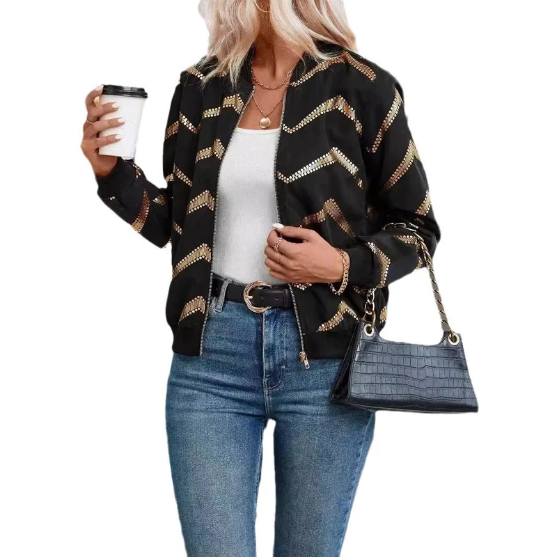 Damen trendige Bomberjacke mit metallic Details