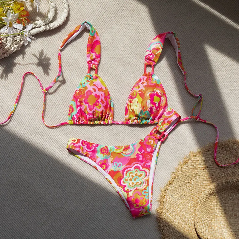 Damen Triangel-Bikini mit verstellbaren Trägern und floralem Design Nord Taschen