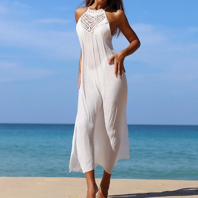 Damen Maxikleid mit elegantem Häkeloberteil und lockerer Silhouette