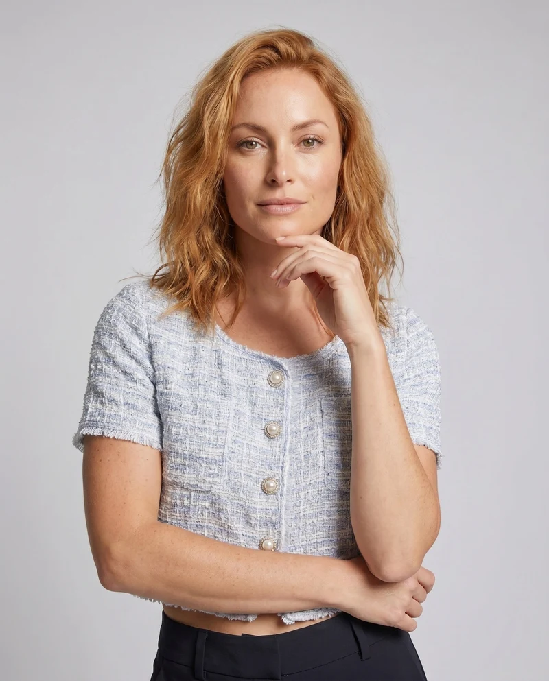 Damen Kurzärmliges Blusenshirt mit Knopfdesign und strukturiertem Stoff