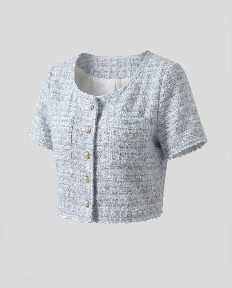 Damen Kurzärmliges Blusenshirt mit Knopfdesign und strukturiertem Stoff