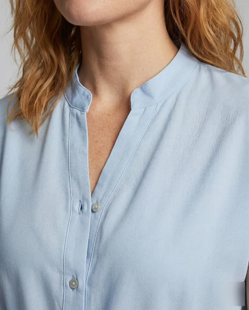 Damen Taillenbluse mit Stehkragen und Gürtel