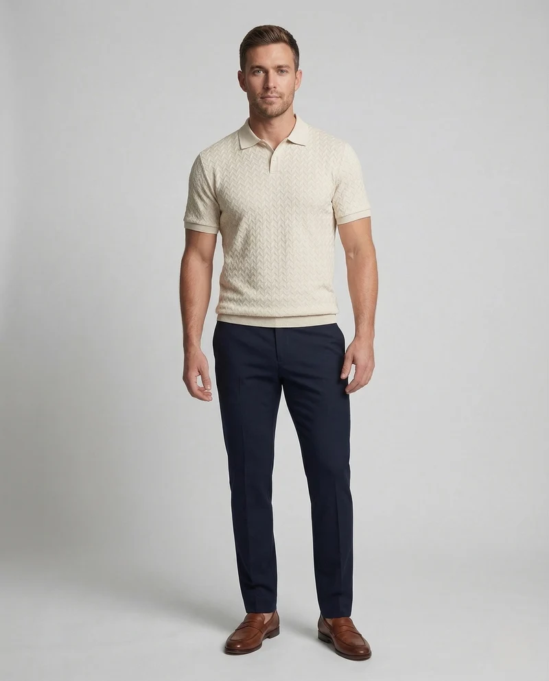 Herren Feinstrick Poloshirt mit V-Muster