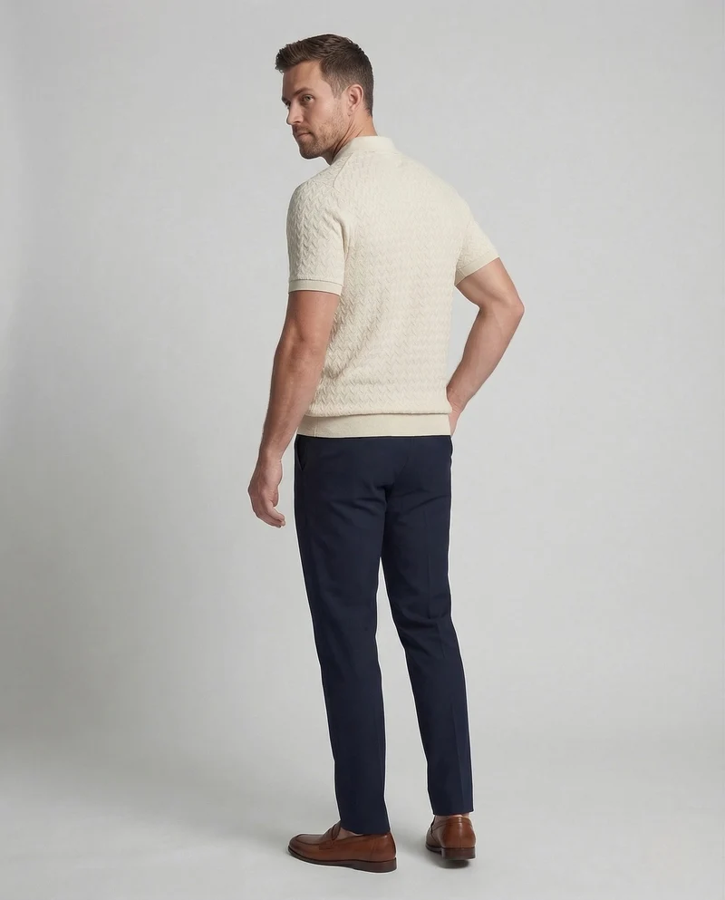 Herren Feinstrick Poloshirt mit V-Muster