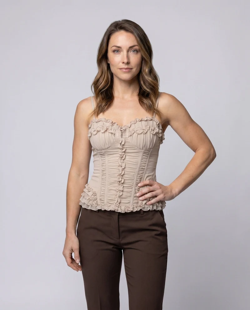 Damen nan Korsett-Bustier im Vintage-Stil mit Rüschenbesatz, Ziernähten und Schnürdetail