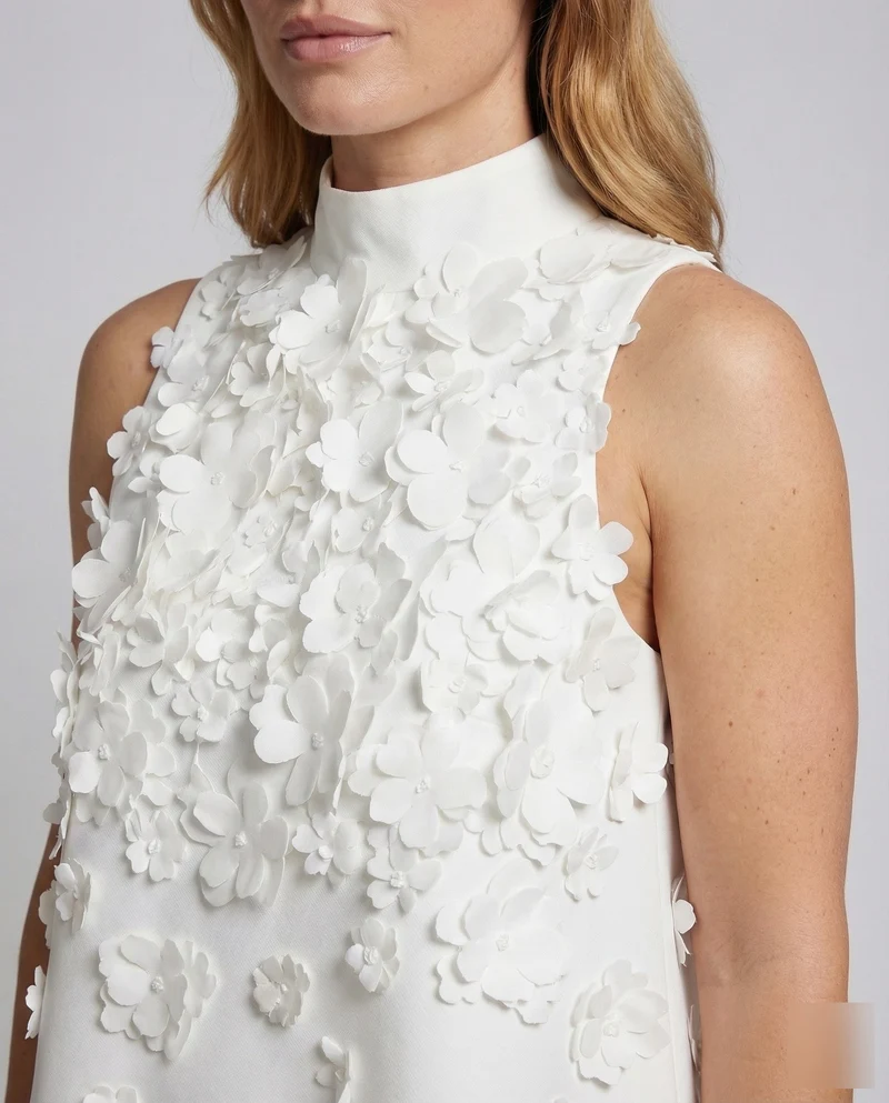 Damen Cocktail-Kurzkleid 3D-Blütenapplikationen