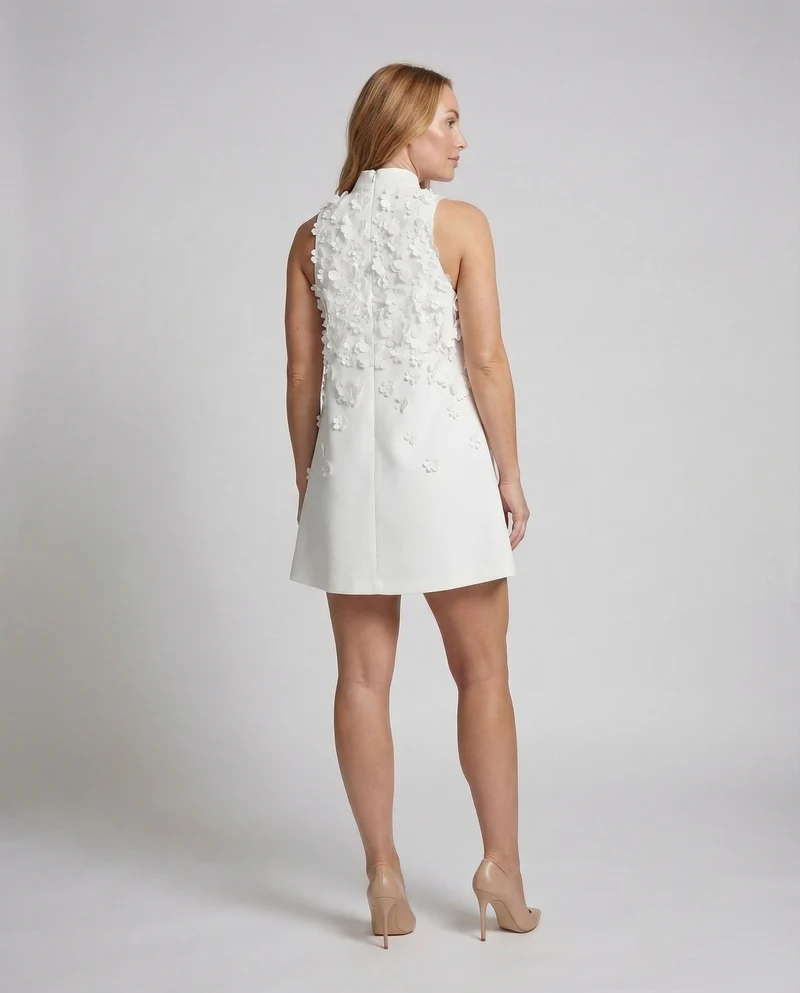 Damen Cocktail-Kurzkleid 3D-Blütenapplikationen