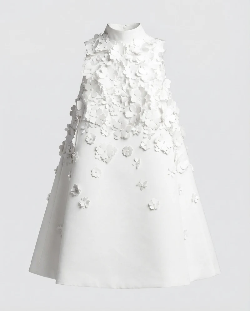 Damen Cocktail-Kurzkleid 3D-Blütenapplikationen