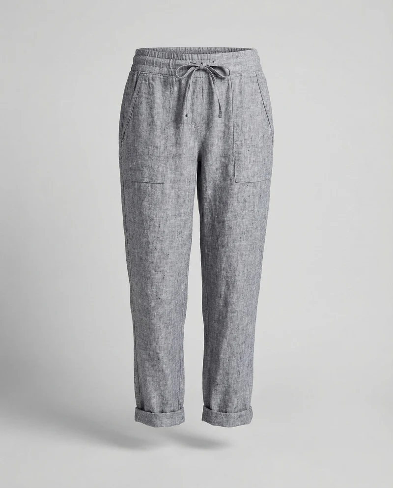 Damen nan lässige Leinenmix-Hose mit Tunnelzug, seitlichen Eingrifftaschen und umgeschlagenem Saum