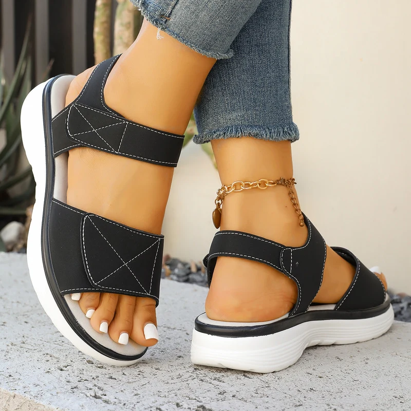 Damen Komfortable Sandalen mit elastischen Klettverschlüssen und Fußbett