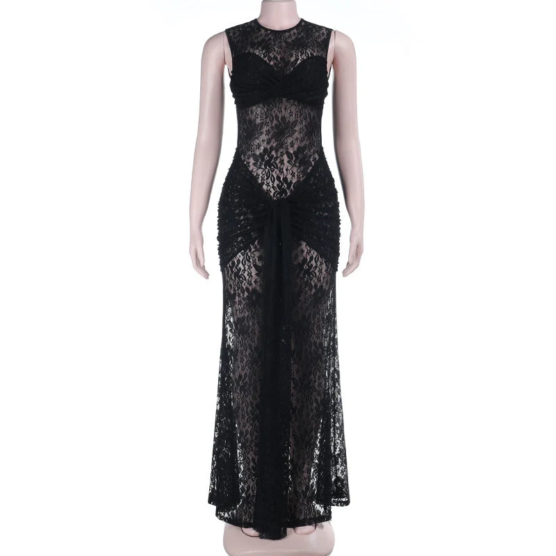 Damen verführerisches Spitzenkleid mit figurbetontem Schnitt und transparenten Einsätzen