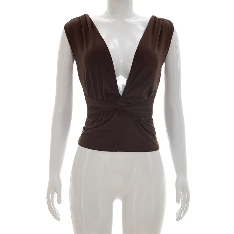 Damen Wickeloberteil mit tiefem V-Ausschnitt und elegantem Knotendetail