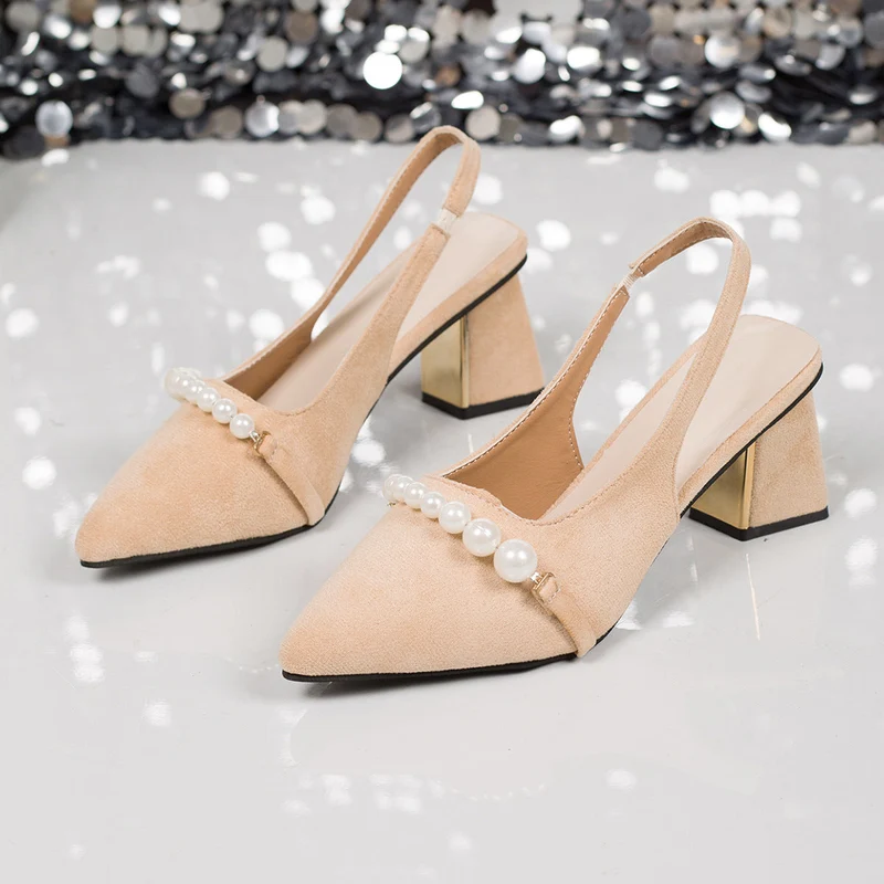 Damen Slingback-Pumps mit elegantem Perlenbesatz und stabiler Absatzhöhe