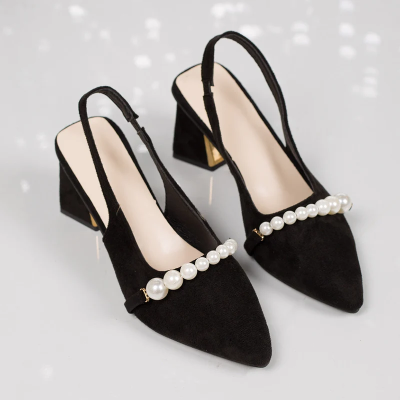 Damen Slingback-Pumps mit elegantem Perlenbesatz und stabiler Absatzhöhe
