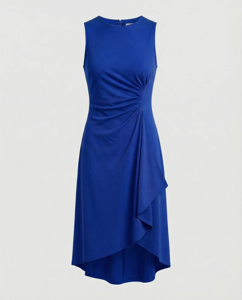 Damen ärmelloses Wickelkleid mit asymmetrischem Saum und Raffungen