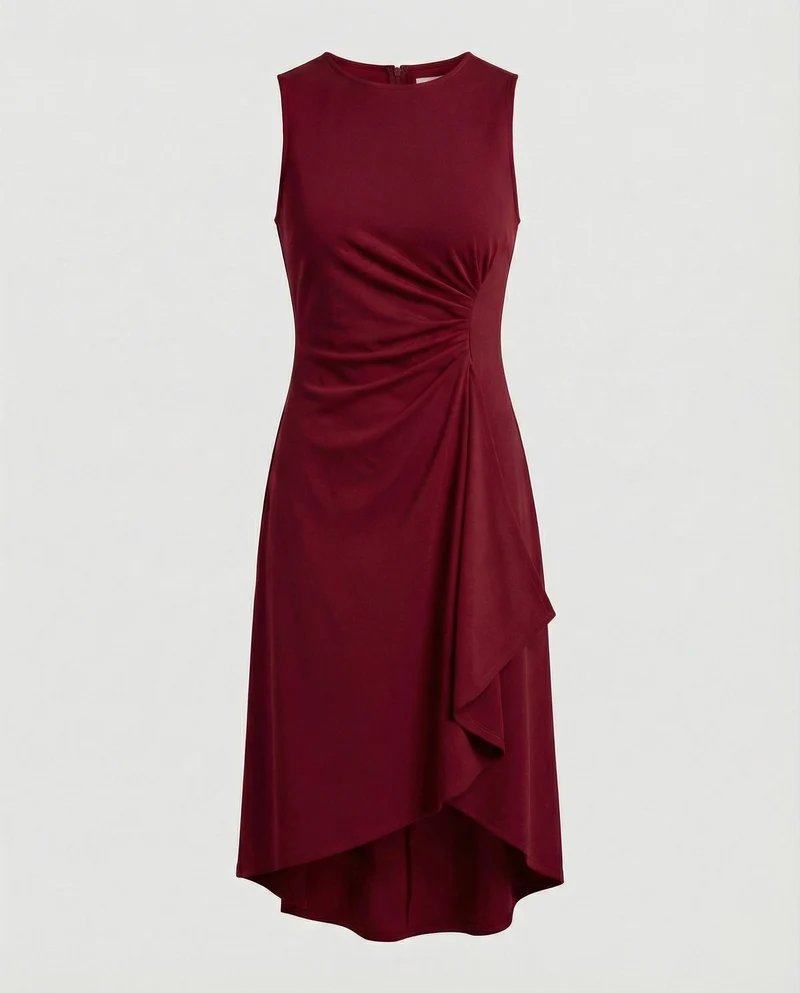 Damen ärmelloses Wickelkleid mit asymmetrischem Saum und Raffungen