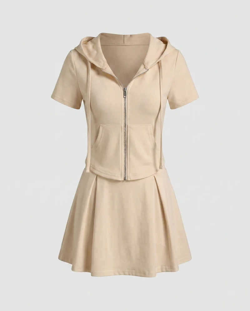 Damen Sportliches Freizeitkleid mit Kapuze und seitlichem Reißverschluss