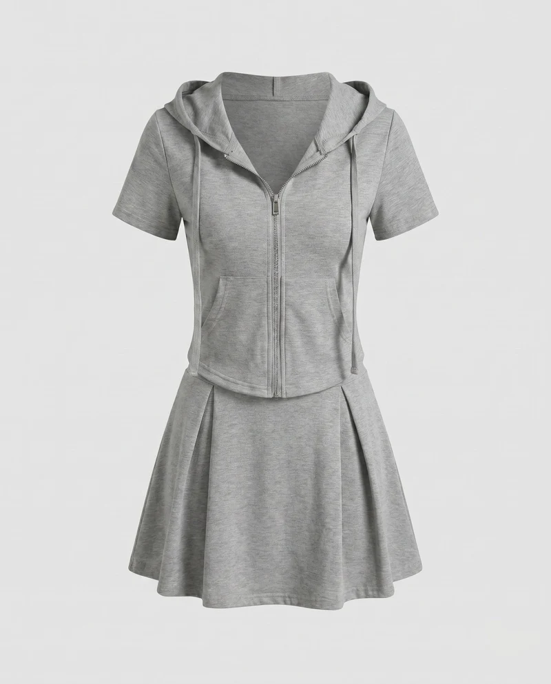 Damen Sportliches Freizeitkleid mit Kapuze und seitlichem Reißverschluss