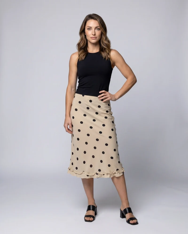 Damen Midi-Rock mit verspieltem Punktenmuster und elastischem Bund